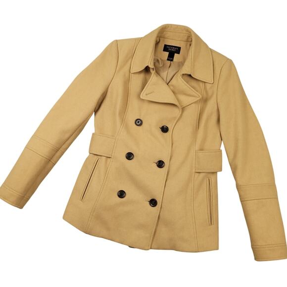 Vintage Victoria's Secret Womens Double Breasted Wool Coat Overcoat Honey Beige - Picture 1 of 10
